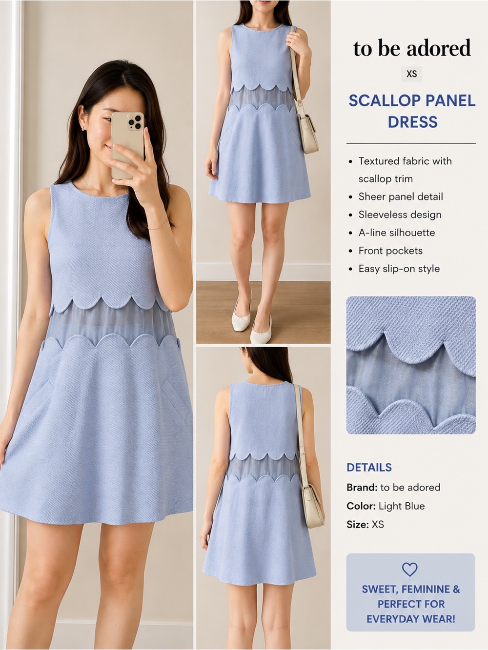 Light Blue Scallop Panel Mini Dress